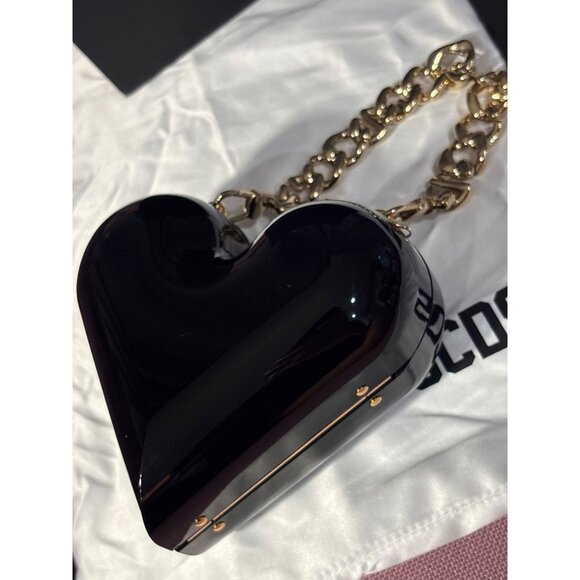 GCDS Heart Bag in Black New with Box Womens Gold Chain Mini Purse - Picture 9 of 14
